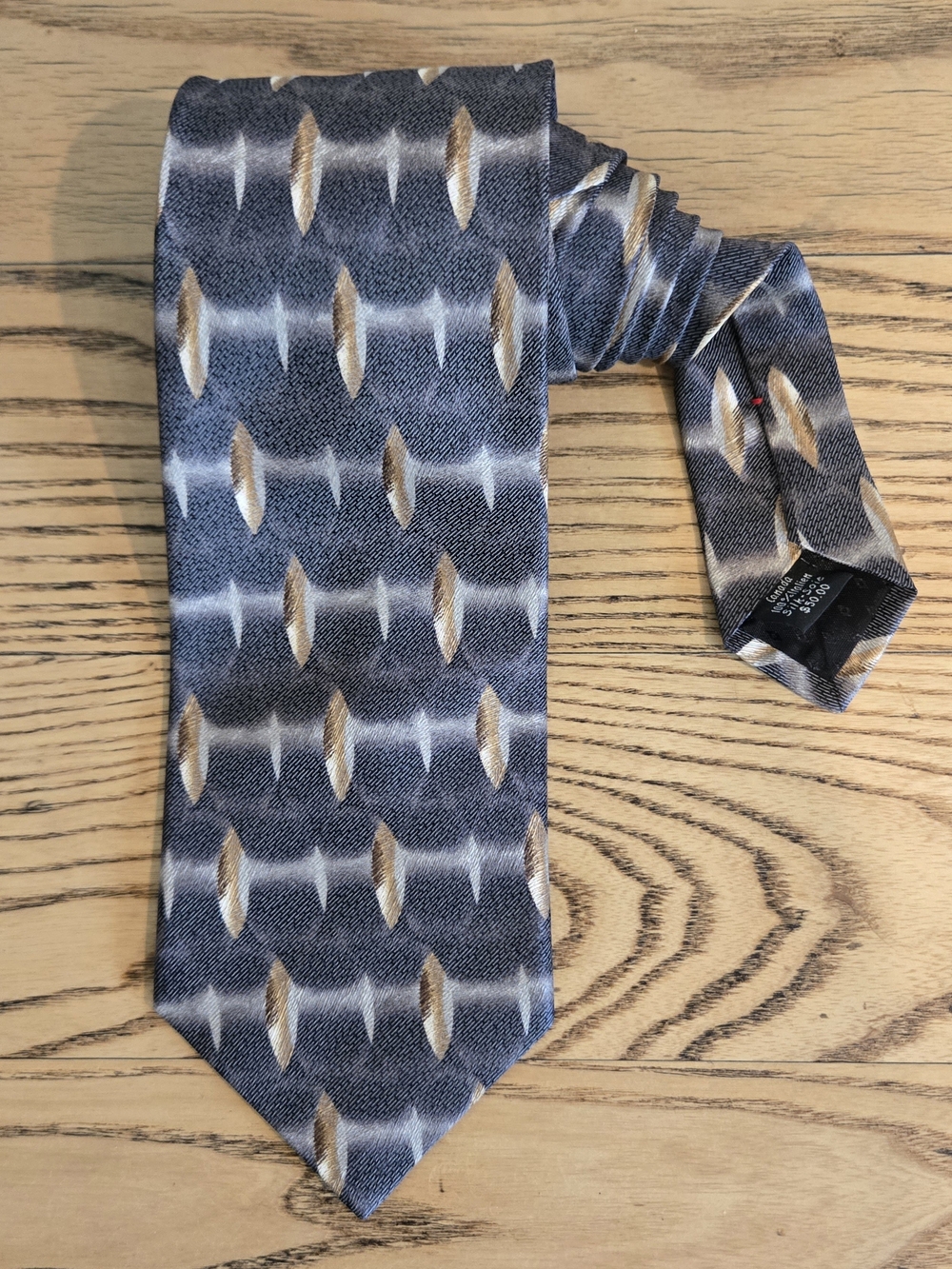 Vintage Tiziano Patterned Grey and Gold Silk Tie